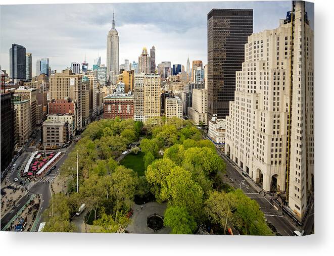 America Canvas Print featuring the photograph Madison Square Park Birds Eye View by Susan Candelario