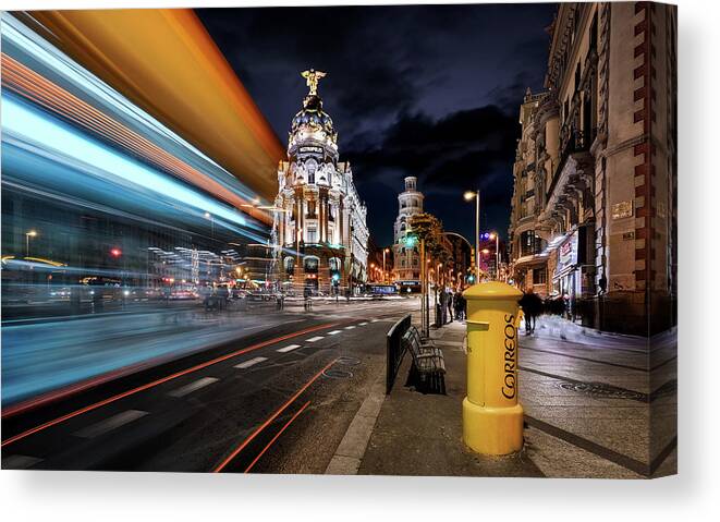 Spain Canvas Print featuring the photograph Madrid City Lights IIi by Jes?s M. Garc?a
