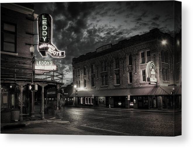 Fort Worth Canvas Print featuring the photograph Main and Exchange BW by Joan Carroll