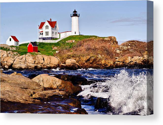 Nubble Light Canvas Print featuring the photograph Maine's Nubble Light by Mitchell R Grosky