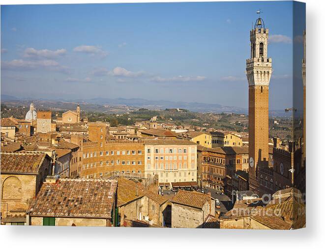 Siena Canvas Print featuring the photograph Mangia Tower Piazzo del Campo Siena by Liz Leyden