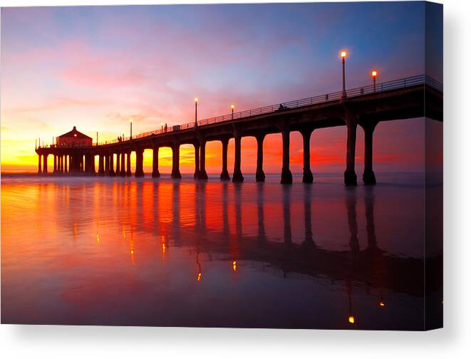  Beach Canvas Print featuring the photograph Manhattan Beach Pier by Darren Bradley