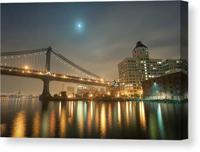 Suspension Bridge Canvas Print featuring the photograph Manhattan Bridge And Brooklyn by Cirano83