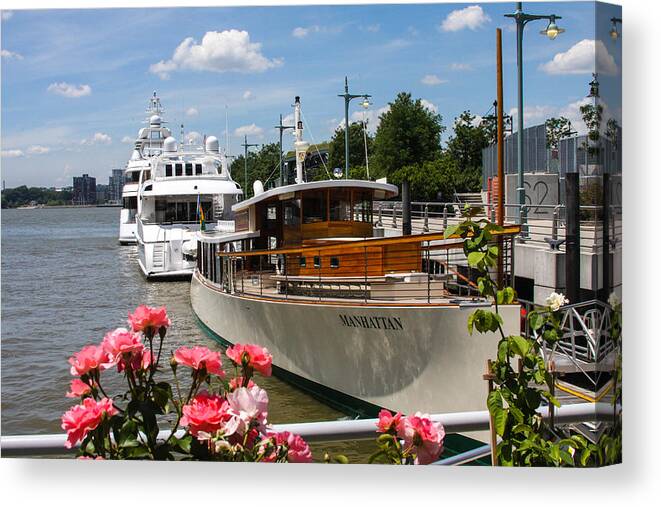 Boats Canvas Print featuring the photograph Manhattan Cruise Boat by Kathleen McGinley