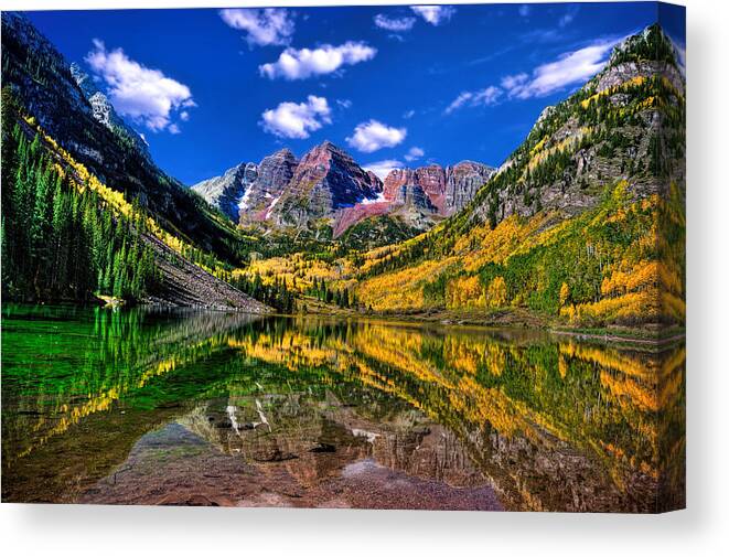 Maroon Bells Canvas Print featuring the photograph Maroon Bells Fall Colors by Ken Smith