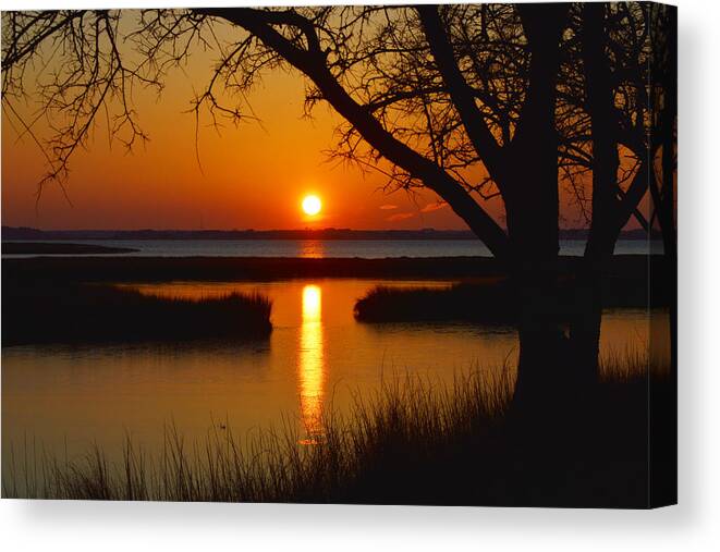 Ocean City Sunset Canvas Print featuring the photograph Ocean City Sunset at Old Landing Road by Bill Swartwout