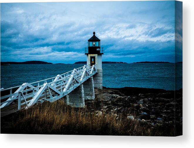 Lighthouse Canvas Print featuring the photograph Marshall Point Light at Dusk 2 by David Smith