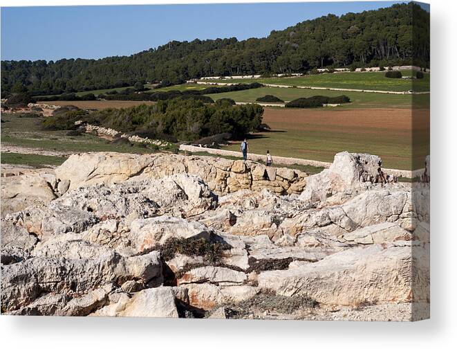 Agriculture Canvas Print featuring the photograph A walk among rocks trees and green land in Minorca - Marvelous walkabout by Pedro Cardona Llambias