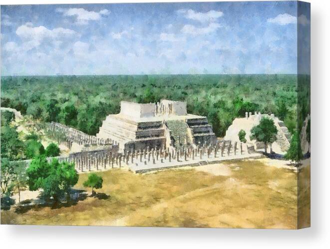 Maya Canvas Print featuring the digital art The Plaza of a Thousand Columns 2 by Roy Pedersen
