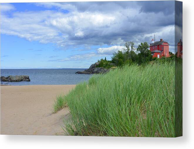 Lake Superior Canvas Print featuring the photograph McCarty's Cove and the Marquette Harbor Lighthouse by Forest Floor Photography
