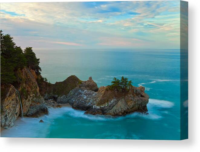 Coastline Canvas Print featuring the photograph McWay Falls At Sunrise by Jonathan Nguyen