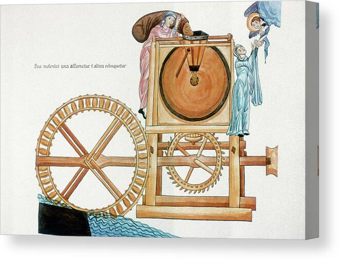12th Century Canvas Print featuring the drawing Medieval Water Mill by Granger