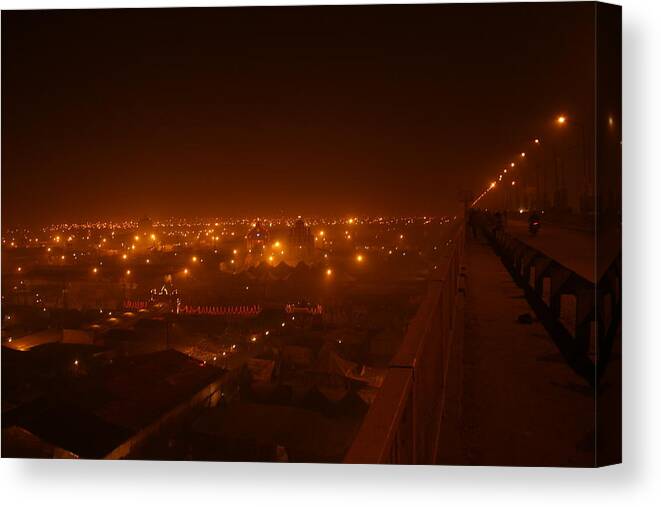 Hinduism Canvas Print featuring the photograph Mela Ground, Seen From Jhunshi Bridge by Ilovethirdplanet