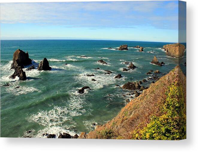 Waves Canvas Print featuring the photograph Mendocino Rocks by Leigh Meredith