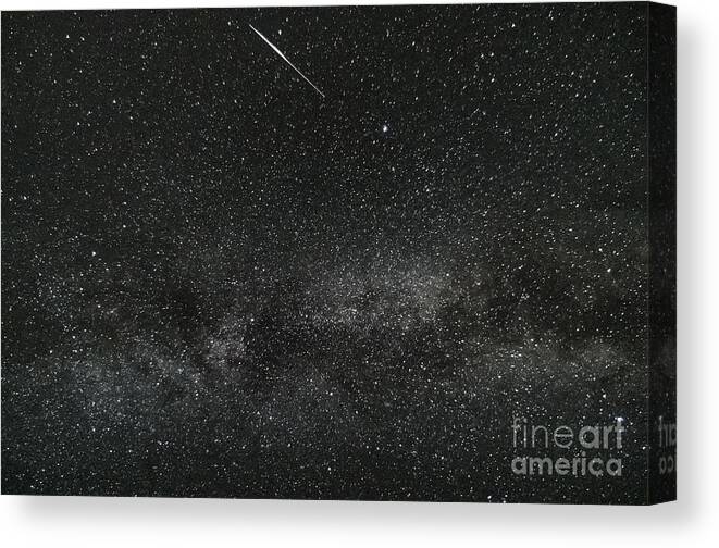 Meteor Canvas Print featuring the photograph Meteor with The Milky Way by Patrick Fennell