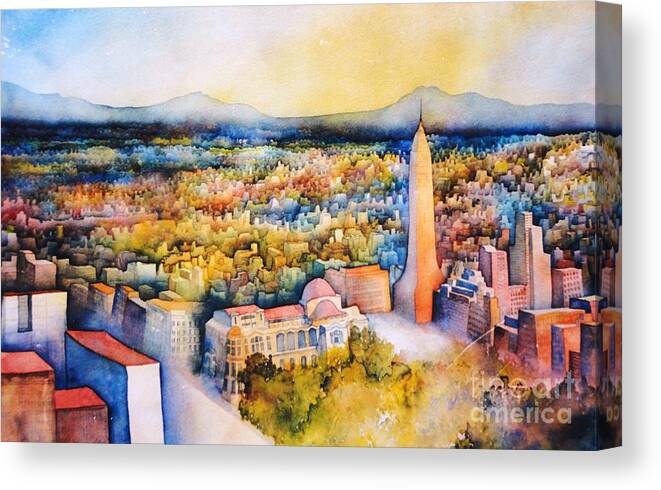 City-view Canvas Print featuring the painting Mexico-City the Endless Town by Dagmar Helbig