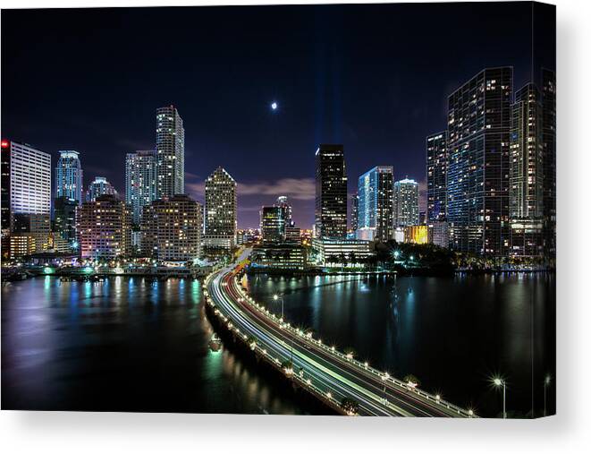 Outdoors Canvas Print featuring the photograph Miami City by Eddie Lluisma