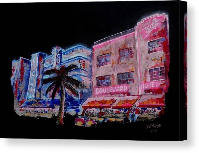 Miami Canvas Print featuring the painting Miami Outside In by Andrew Roy Thackeray