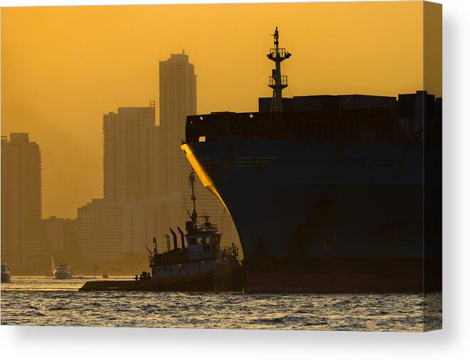 Boat Canvas Print featuring the photograph Mighty Task by Ed Gleichman