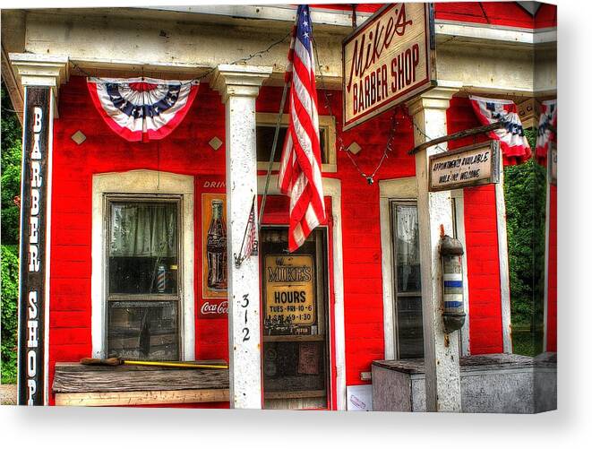 Barber Shop Canvas Print featuring the photograph Mike's Barber Shop by Randy Pollard