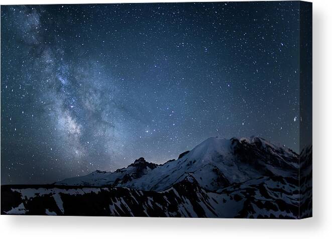 Scenics Canvas Print featuring the photograph Milky Way Over Mount Rainier by Ed Leckert