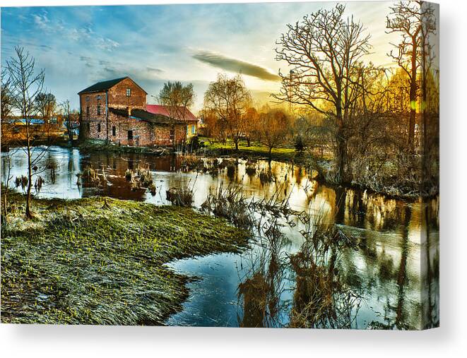 Agriculture Canvas Print featuring the photograph Mill by the river by Jaroslaw Grudzinski