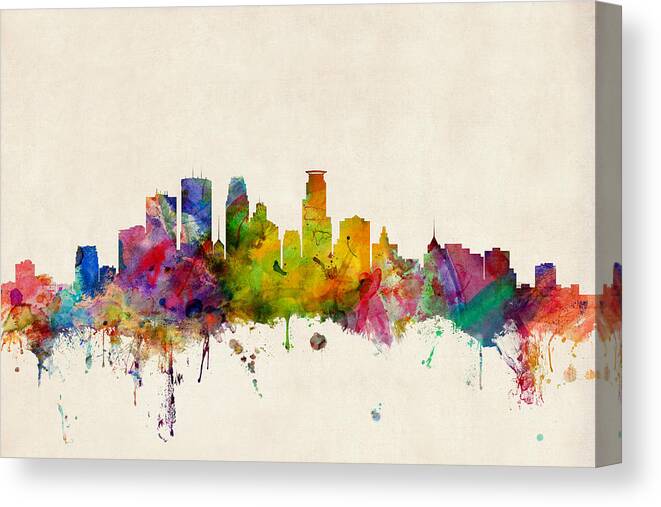 Watercolour Canvas Print featuring the digital art Minneapolis Minnesota Skyline by Michael Tompsett