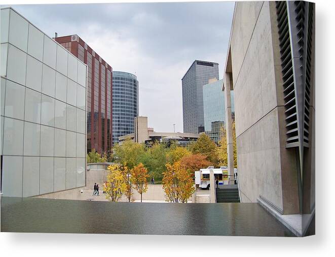 Shot Out The Window Of Gram (grand Rapids Art Museum) Where Ponding Rain Water On The Roof Creates A Mirror Image. Canvas Print featuring the pyrography Mirror image by Jeff Empie