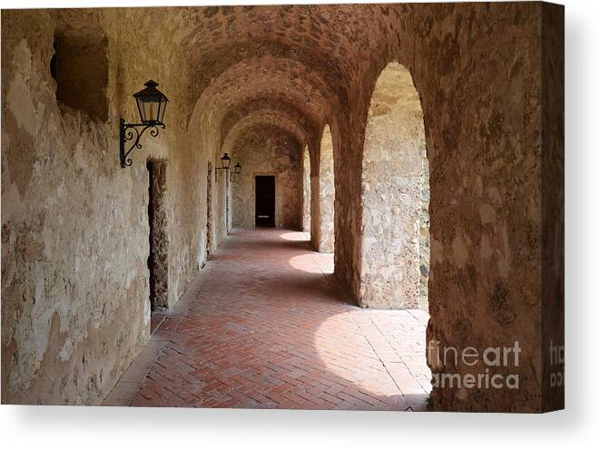 San Antonio Canvas Print featuring the photograph Mission Concepcion Promenade Walkway in San Antonio Missions National Historical Park Texas by Shawn O'Brien