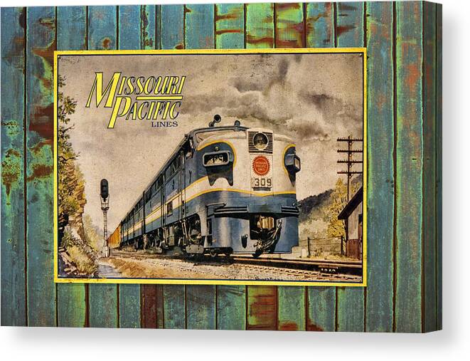 Missouri Pacific Canvas Print featuring the photograph Missouri Pacific Lines Sign Engine 309 DSC02854 by Greg Kluempers