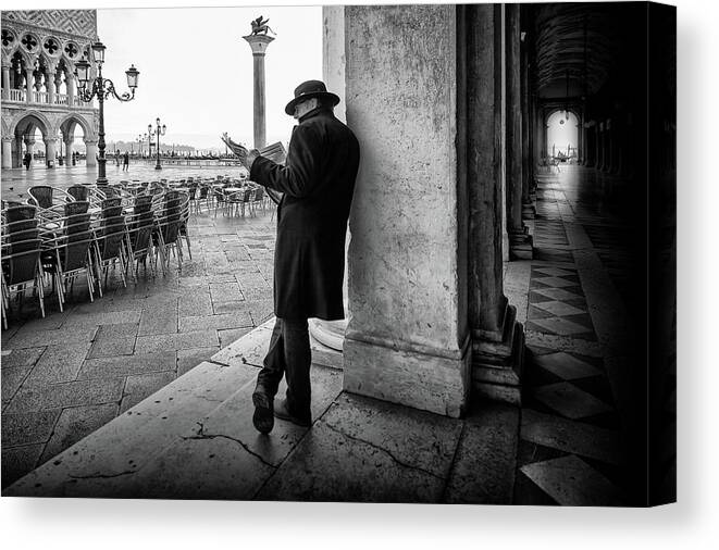 Street Canvas Print featuring the photograph Mister B. Still Reads Newspapers by Roswitha Schleicher-schwarz