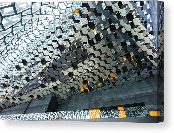 Harpa Canvas Print featuring the photograph Modern abstract architecture Harpa Reykjavik Iceland by Matthias Hauser