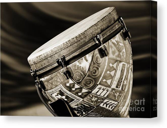 Djembe Canvas Print featuring the photograph Modern Djembe African drum Photograph in Sepia 3336.01 by M K Miller