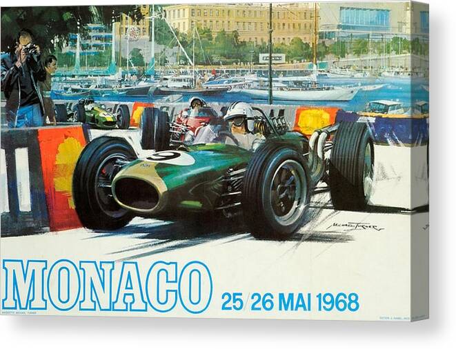 Monaco Grand Prix Canvas Print featuring the digital art Monaco F1 Grand Prix 1968 by Georgia Clare