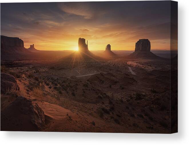 Arizona Canvas Print featuring the photograph Monument Sunrise. by Juan Pablo De