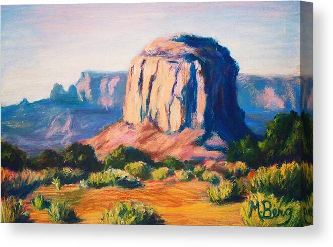Monument Valley Canvas Print featuring the pastel Monument Valley Arizona by Marian Berg