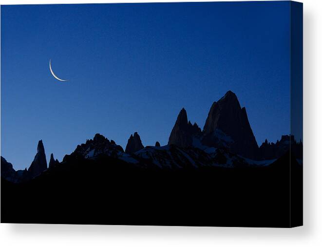 Argentina Canvas Print featuring the photograph Moon over Mount Fitz Roy by Michele Burgess