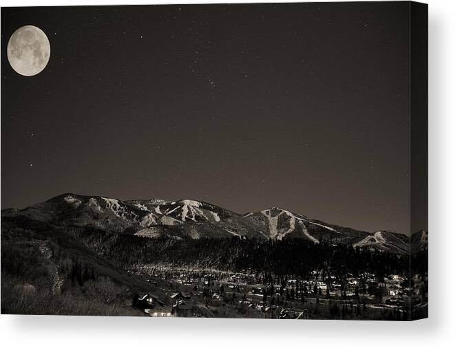 Steamboat Springs Canvas Print featuring the photograph Moon Over Mt. Werner by Matt Helm