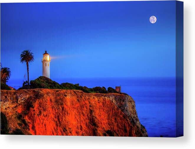 Tranquility Canvas Print featuring the photograph Moon Over Palos Verdes Peninsula by Albert Valles