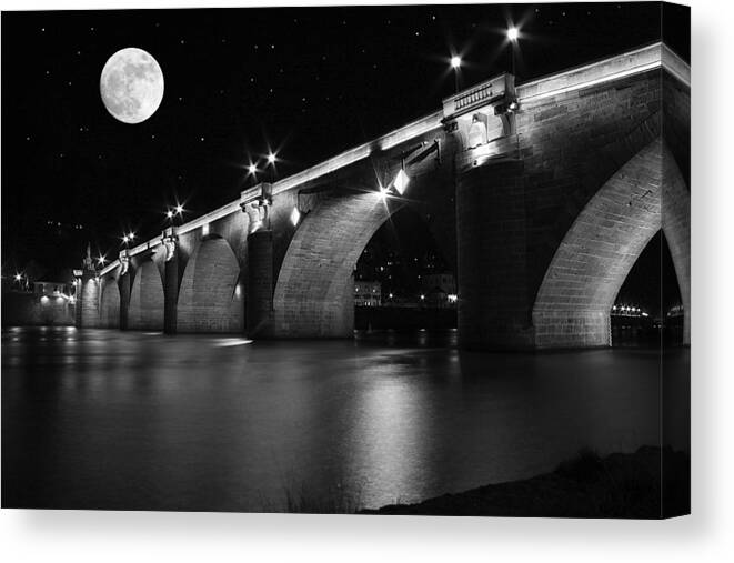 Moon Canvas Print featuring the photograph Moon Over the Alte Brucke by Morgan Wright