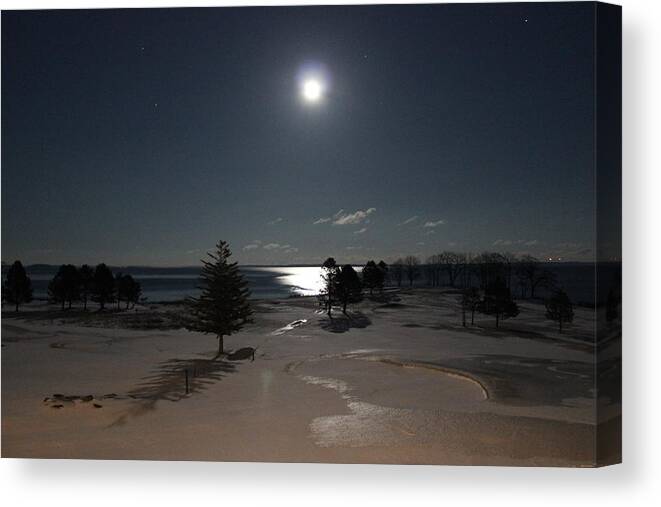 Moon Canvas Print featuring the photograph Moon over the Samoset by Jewels Hamrick