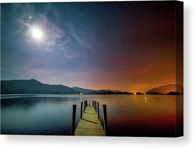 Scenics Canvas Print featuring the photograph Moonlit Jetty by Richard Berry Photography