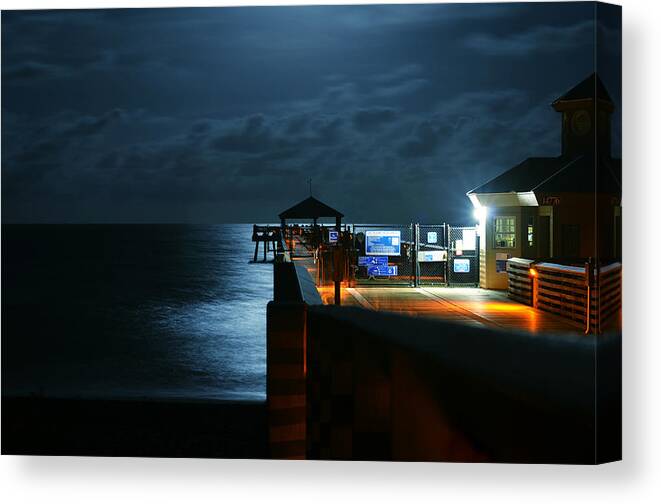 Laura Fasulo Canvas Print featuring the photograph Moonlit Pier by Laura Fasulo