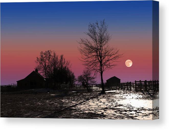 Moon Canvas Print featuring the photograph Moonrise At Sunset by Larry Landolfi