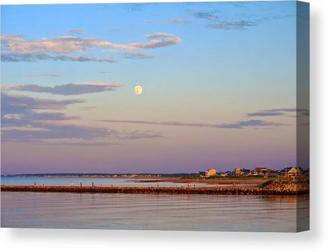 Sandwich Canvas Print featuring the photograph Moonrise Over Sandwich And Canal by Frank Winters