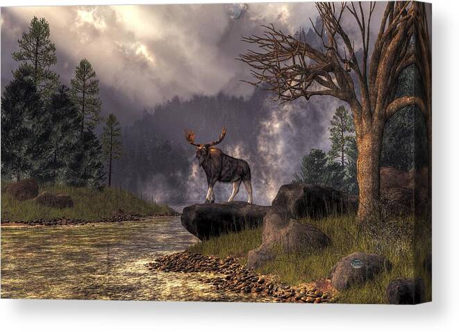 Moose In The Adirondacks Canvas Print featuring the digital art Moose in the Adirondacks by Daniel Eskridge