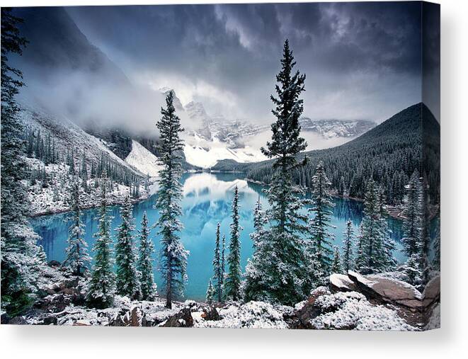 Moraine Canvas Print featuring the photograph Morning Blues by Trevor Cole