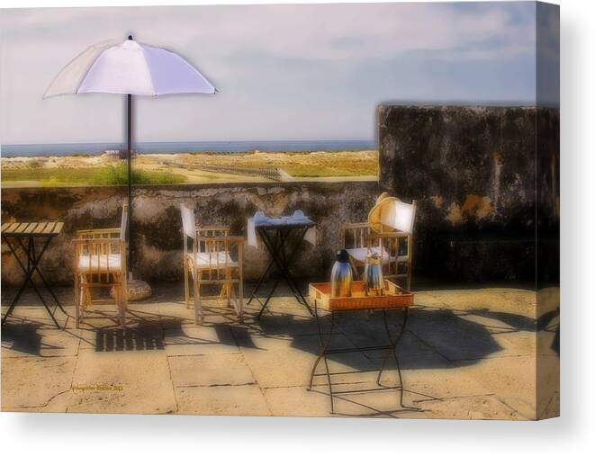 Painterly Canvas Print featuring the photograph Morning breakfast at the Forte De Sao by Aleksander Rotner