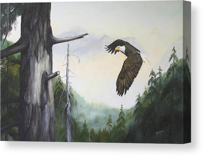 North American Wildlife Canvas Print featuring the painting Morning Flight - Bald Eagle by Johanna Lerwick