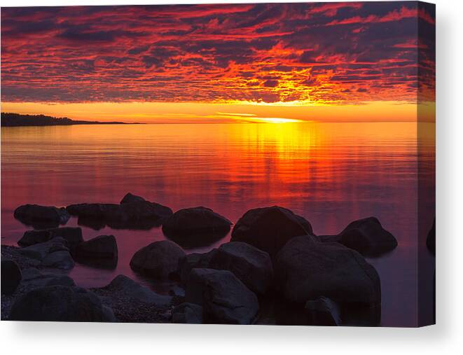 morning Glow lake Superior lake Superior North Shore Nature nature Cards Duluth brighton Beach Sunrise Dawn great Lake mary Amerman Canvas Print featuring the photograph Morning Glow by Mary Amerman